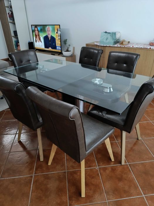 Mesa jantar extensível com 6 cadeiras