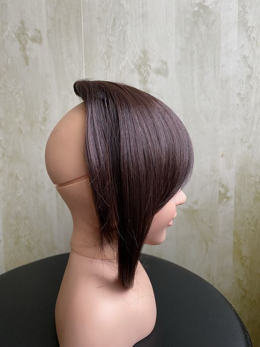 Полу парик , накладка топер для лопеції з чубчиком темний шоколад