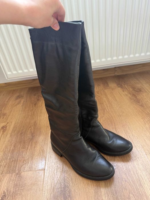 Wysokie skórzane buty botki zima, jesień, sezon przejściowy