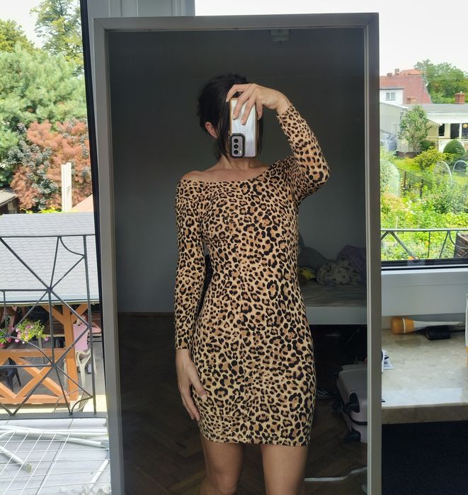Leopard dress cotton sukienka bawełna panterka S