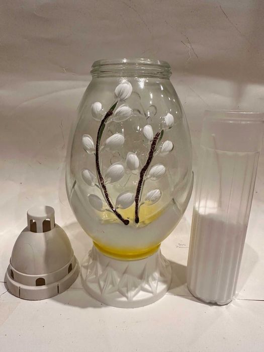 Znicz szklany Wielkanoc Bazie biel wys. ok31cm