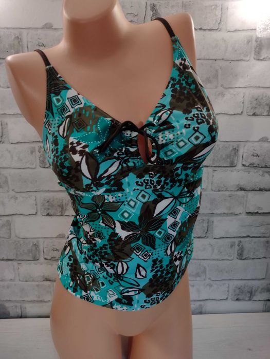 turkusowe boho Tankini zakryty brzuch strój kąpielowy L 40 cup B