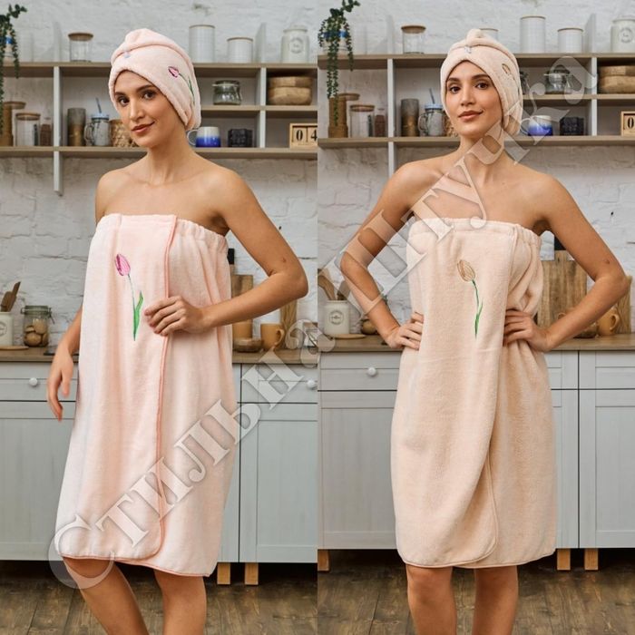 Рушник-халат 140х80 з рушником , який складається в шапочку