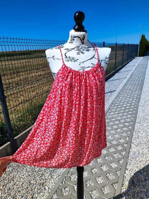Bluzka na ramiączkach czerwona biała wzory oversize 42 XL
