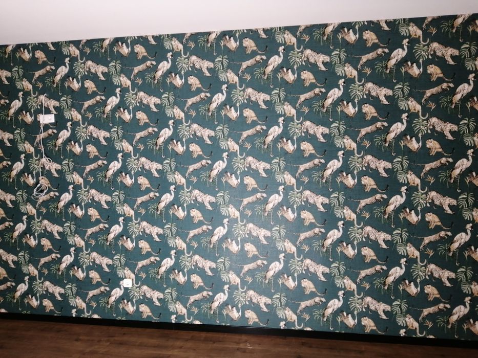 Colagem, aplicador, colocação, aplicação de papel parede