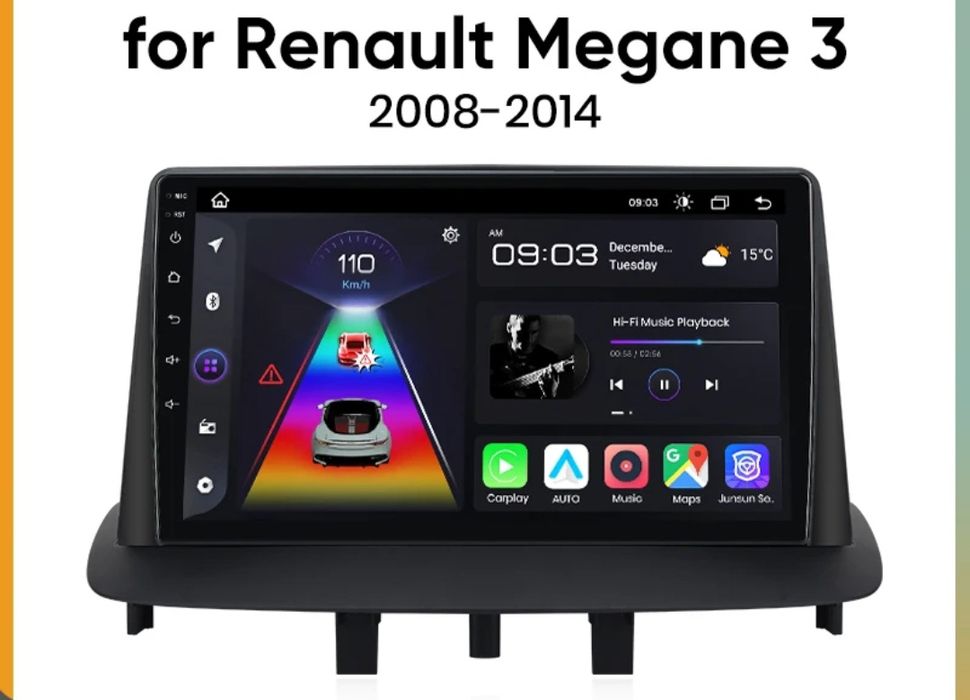 Rádio 9" android Renault Megane 3 de 2008-14 CARPLAY WIFI GPS BT Novo