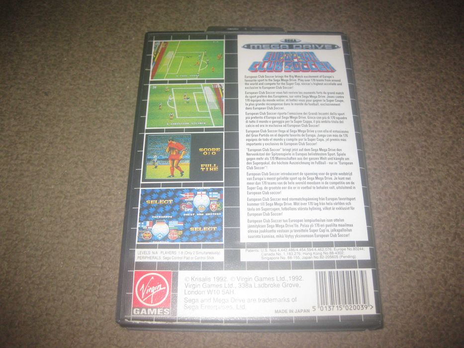 Jogo "European Club Soccer" para Sega Mega Drive