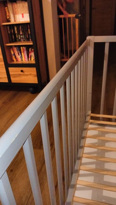 Łóżeczko dziecięce z szufladą 120x60 szare + Materac lateksowy