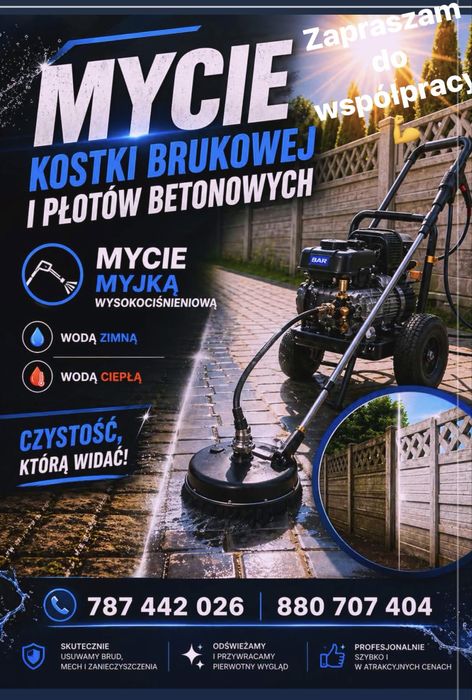 Mycie kostki brukowej -płotów betonowych