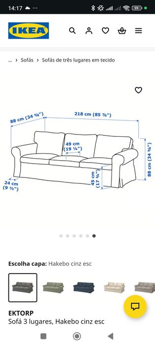 Sofá 3 lugares Ektorp Ikea