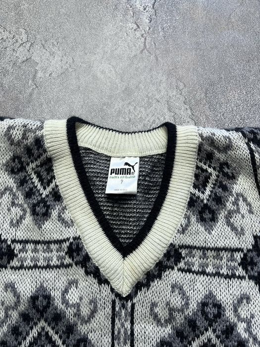 80x 90x вінтажний шерстяний світер пума в клітинку puma striped big logo patch розмір L