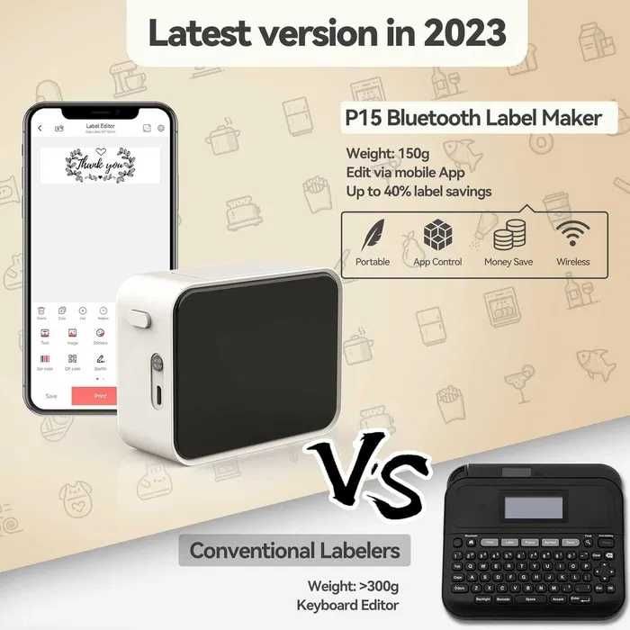 Pristar P15 urządzenie do etykietowania Bluetooth, samoprzylepne