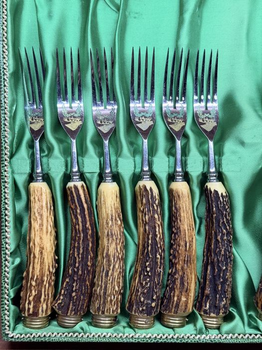 Винтажный набор столовых приборов Anton Wingen Solingen олений рог