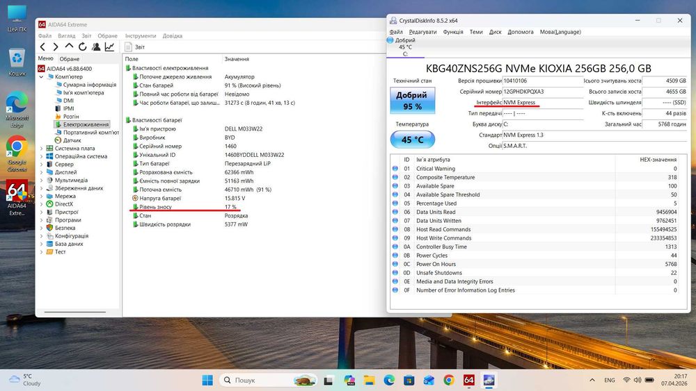 Dell Latitude 5520/i5-1145G7/FHD IPS/8Gb DDR4/256Gb nvme/Iris XE/акб 83%