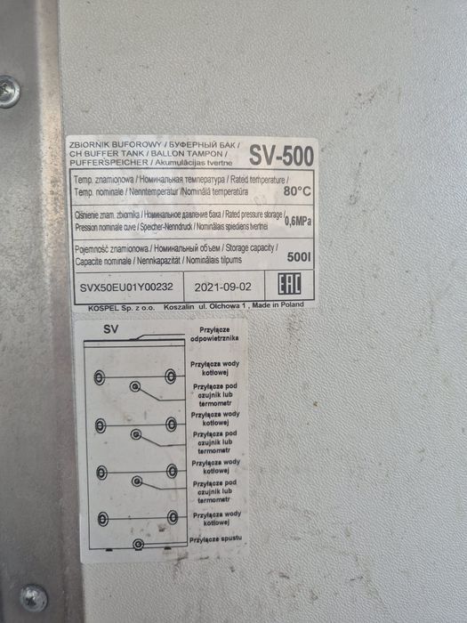 Bufor ciepła Kospel SV-500 500L – 2021 r. – odbiór osobisty