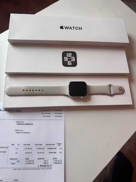 Apple Watch SE 2 gen. 44mm Starlight / IDEALNY / CAŁY KOMPLET