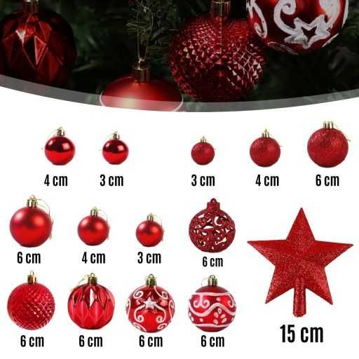 Bombki choinkowe na choinkę zestaw XXL czerwone 100 + gwiazda NOWE