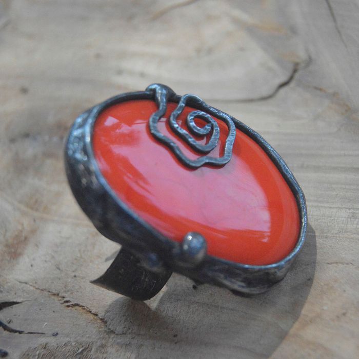 Orange - ceramiczny regulowany pierścionek witrażowy uniwersalny