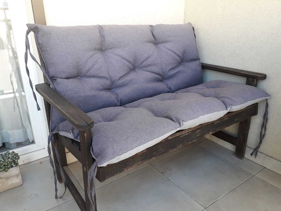 Poduszka z troczkami 2-stronna grafit popiel na ławkę ogrodową