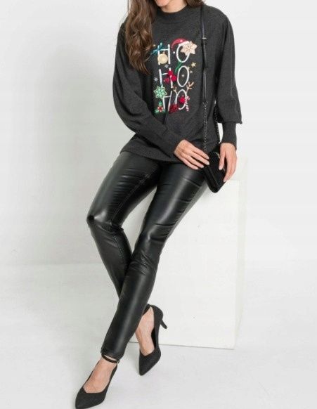 B.P.C sweter dzianinowy świąteczny z nadrukiem r.32/34