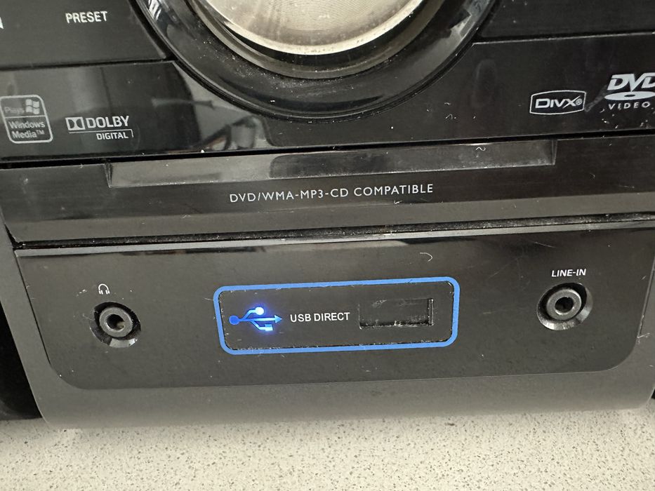 Aparelhagem / Sistema som Philips c/ rádio CD DVD USB comando e manual