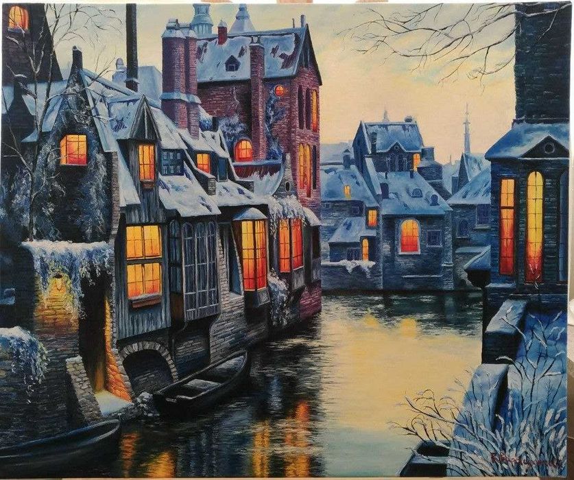 Картина маслом "Зимове місто" 50*60 масло, холст на підрамнику