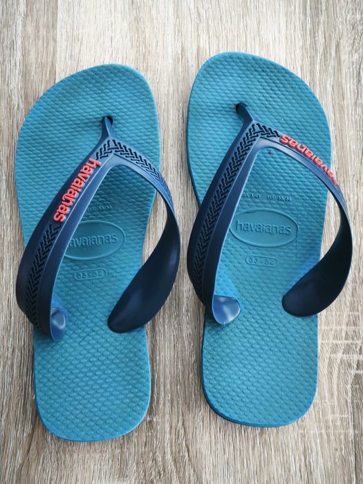 Chinelos Havaianas tam 34/35, laranja e azuis
