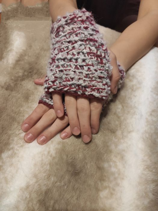 Zestaw opaska + mitenki wełna dziane handmade