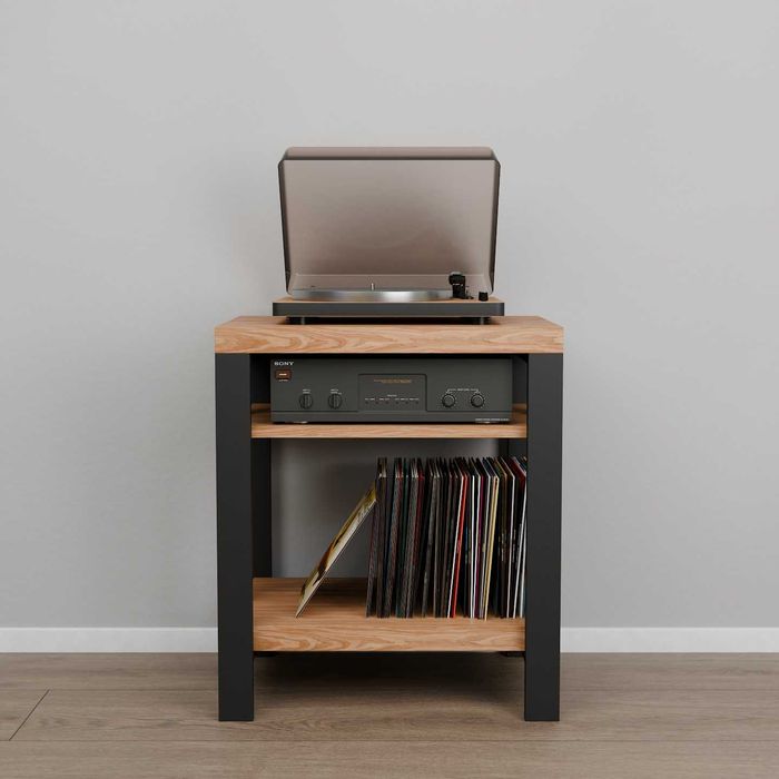 Regał hi-fi stolik na gramofon i płyty winylowe