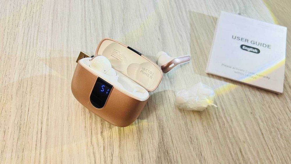 X08 Classic Rose Gold TWS бездротові навушники Bluetooth беспроводные наушники LED дисплей зарядний кейс USB-C рожеві з мікрофоном бездроту андроид