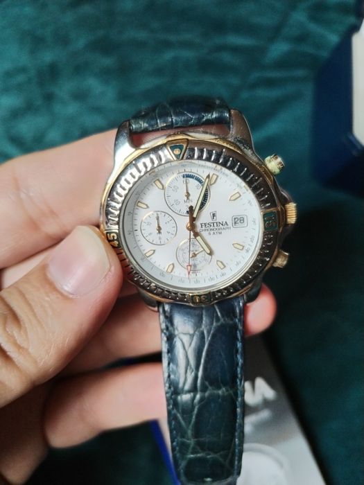 Relógio Festina original chronograph, pulseira couro azul