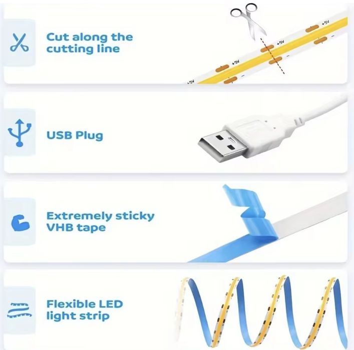 LED стрічка USB  5V, стрічка від павербанка, светодиодная лед лента юс