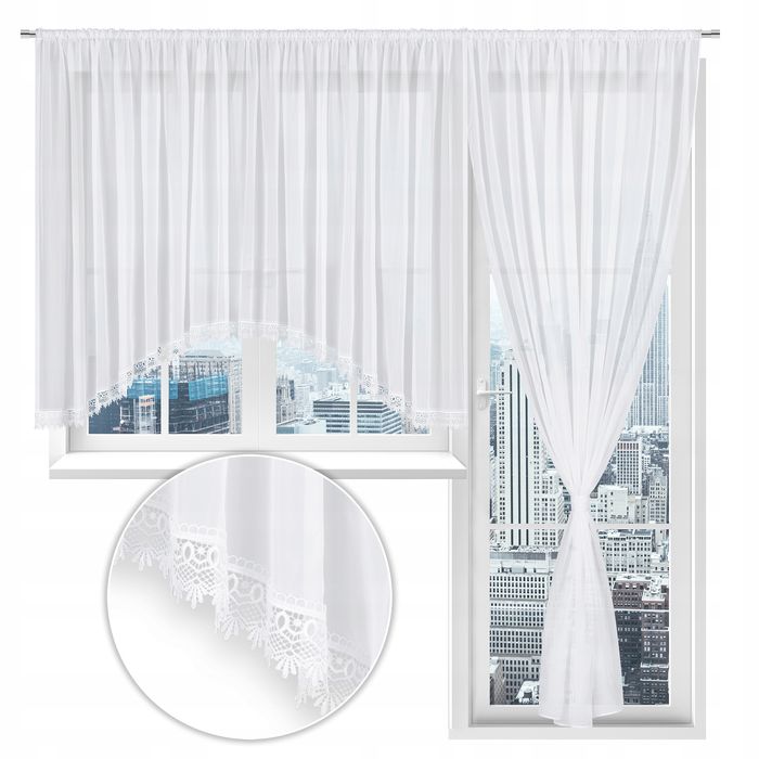 Firana Okno Balkon Komplet Woal Gipiura Do Salonu Sypialni 300X145
