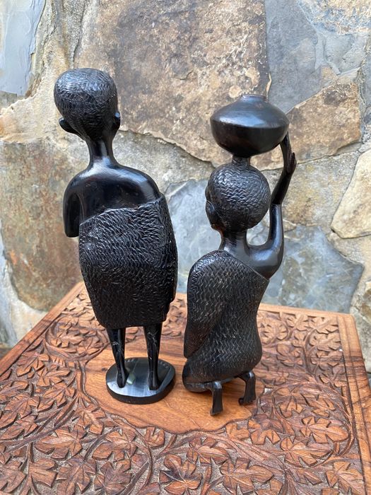 Casal esculturas Maconde Moçambique 22,5 cm Anos 60