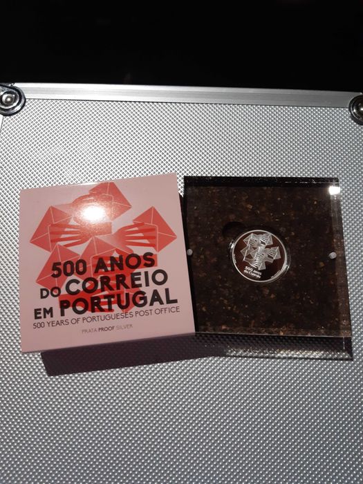 moeda 5€ prata proof 500 anos do correios  rara
