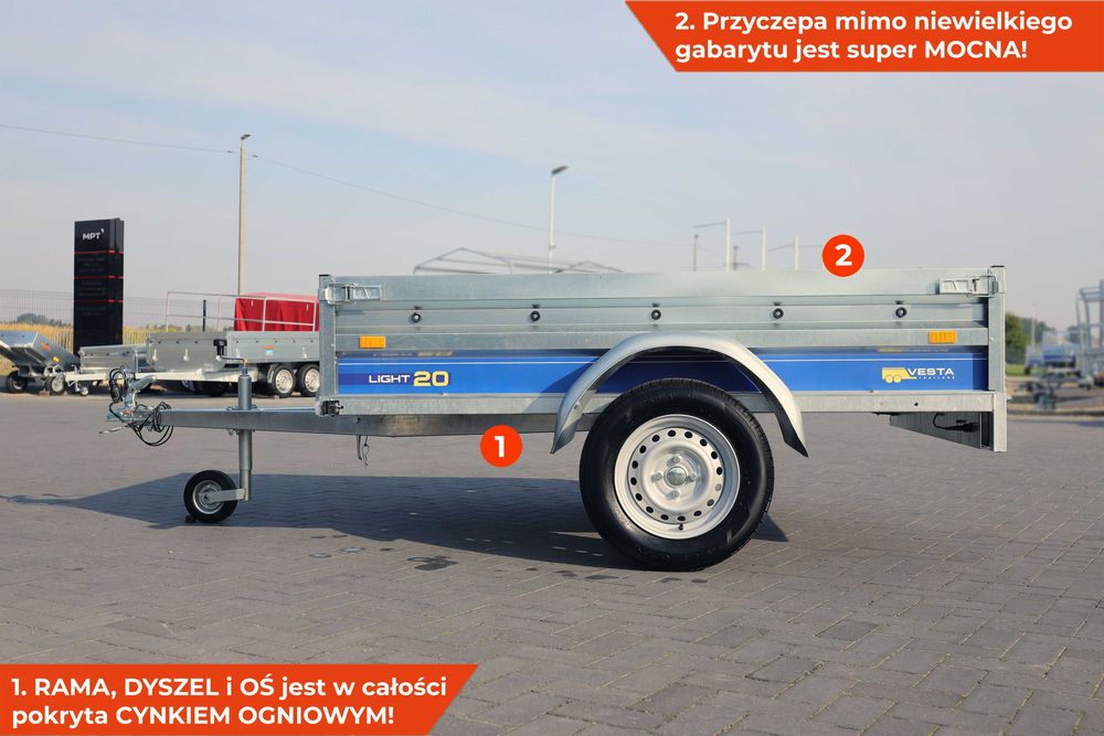 Przyczepka samochodowa 202x131x37 VESTA Light 20 SPAWANA kiprem mocna