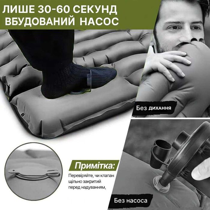 Надувной матрас каремат с подушкой 235х70 см со встроенным насосом Надувной матрас для палатки Надувний каремат Матрас надувной ‼️3 кольори + Чохол