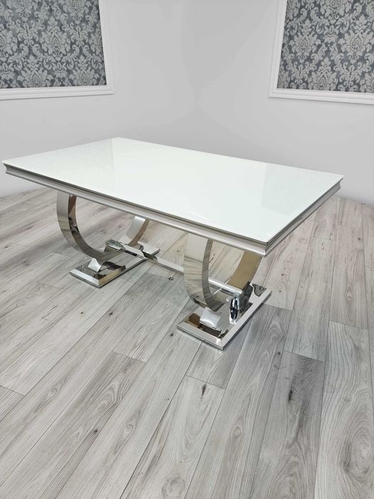 Stół OMEGA 160 × 100 cm – srebrny / biały blat