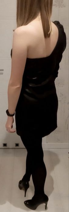 Sylwester impreza Zara asymetryczna czarna sukienka rozm.M eko skóra