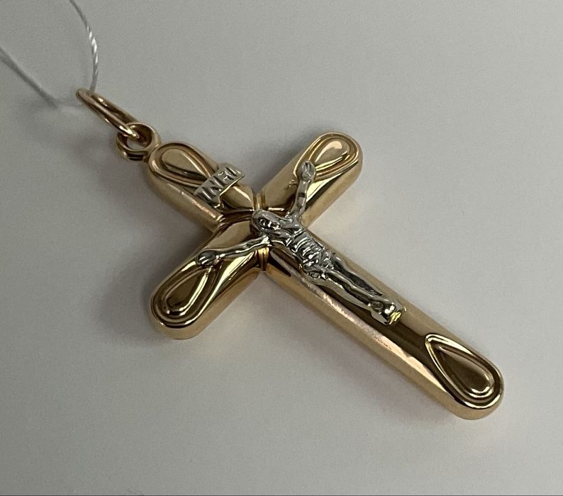 Кулон-крест, золото 585, красное и белое, размер 5,5*3 см