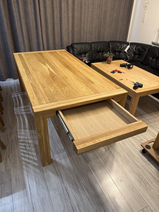 Stól dębowy z szufladami i  dostawkami