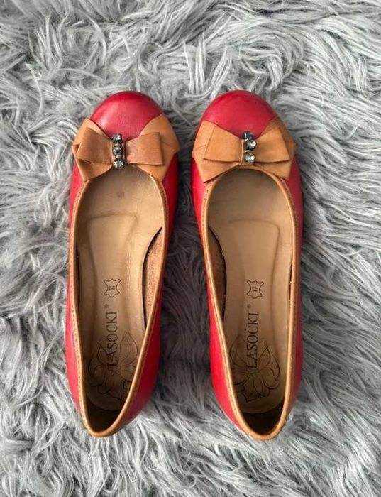 Baleriny vinatege skórzane skóra Boho cottge core coquette Lasocki 36