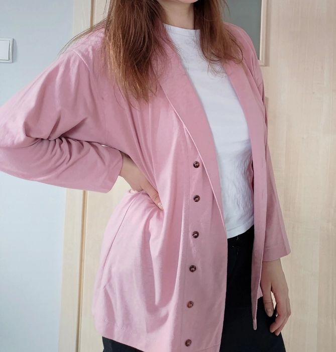 Różowa marynarka żakiet narzutka pudrowy róż 40 38