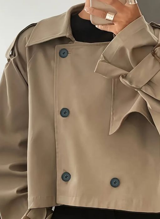 Вкорочений бежевий тренч тренчкот плащ укорочений тренч на підкладці