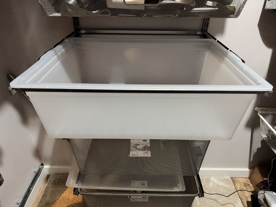 Głęboka szuflada plastikowa / kosz system ELFA (43 x 58 x 18,5 cm) transparentna