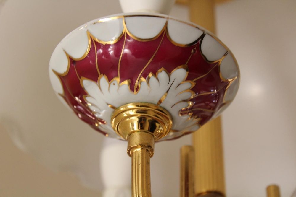 Candeeiro Vintage Dourado c/Louça Trabalhada