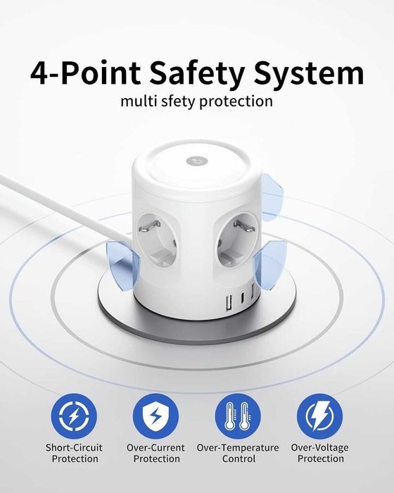 Przedłużacz Kostka Kostkowy 7w1 USB-C Lampka