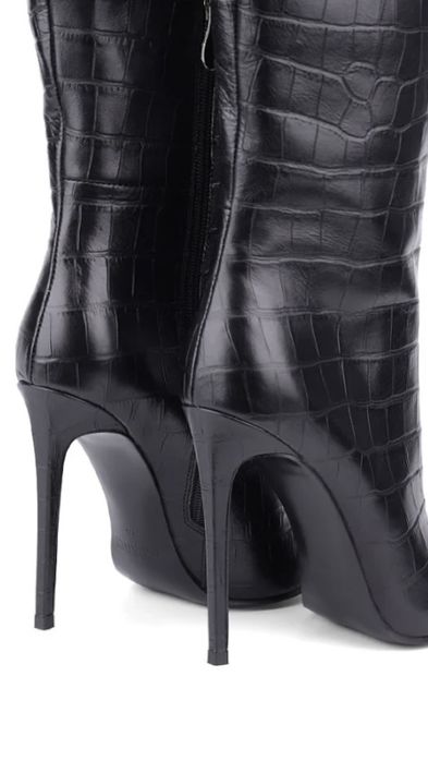 Сапоги женские, чёрные, кожаные