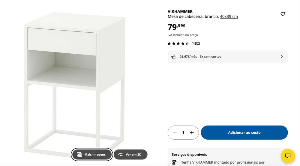 2 mesas de cabeceira vikhammer ikea cor branca