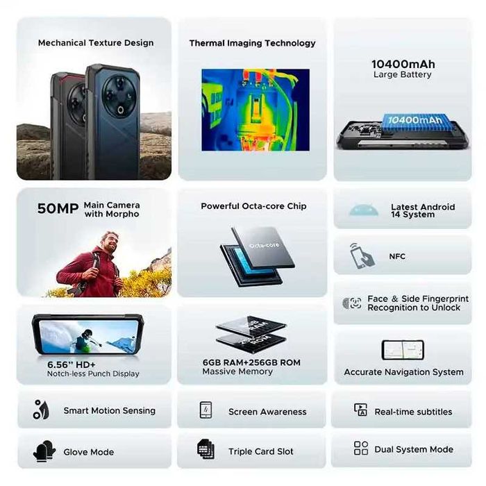 Doogee Fire 6 16GB(6+10)/256GB IP69K 1.6GHz Cam Termica